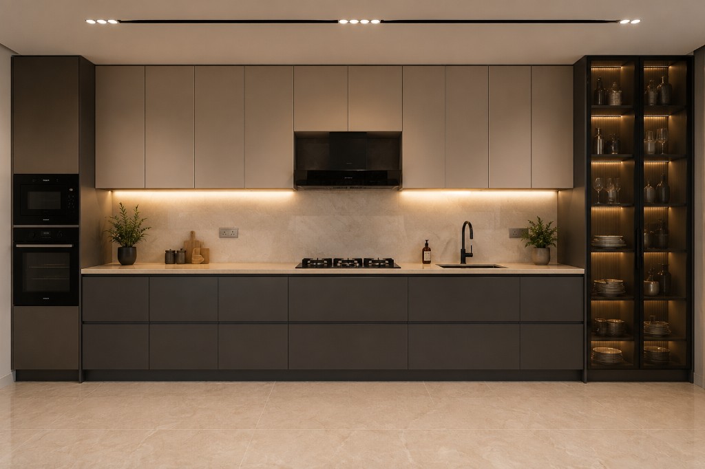 Taupe charcoal laminate kitchen