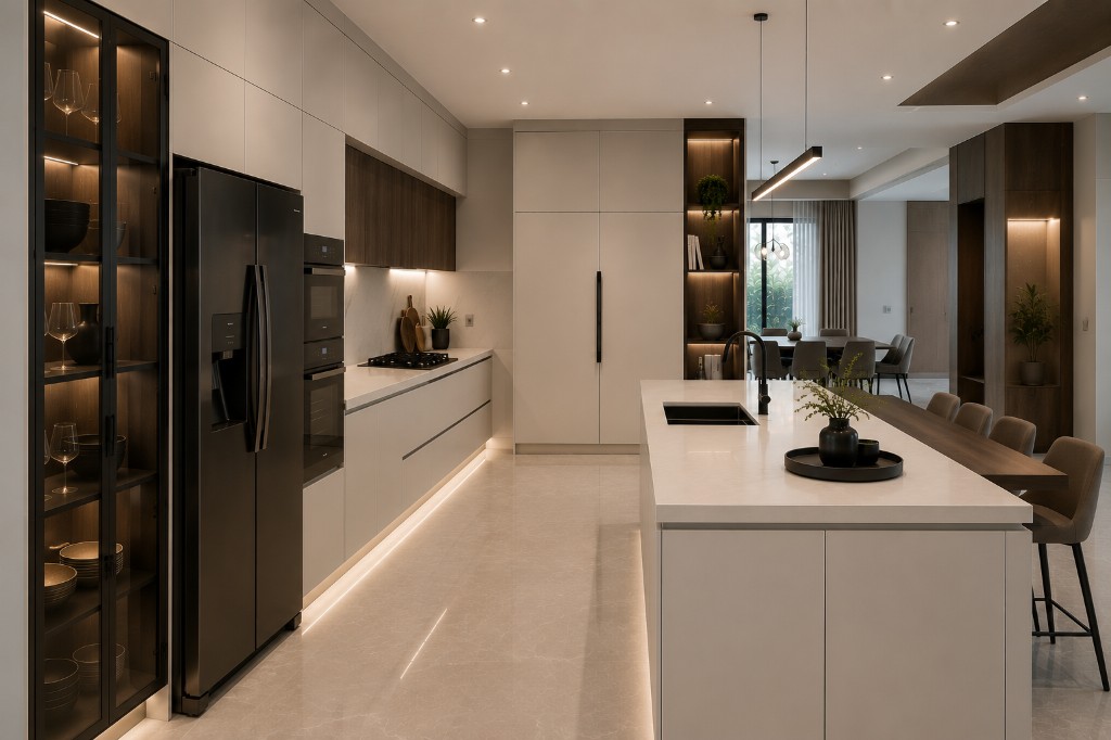 Ivory wood modern kitchen with island