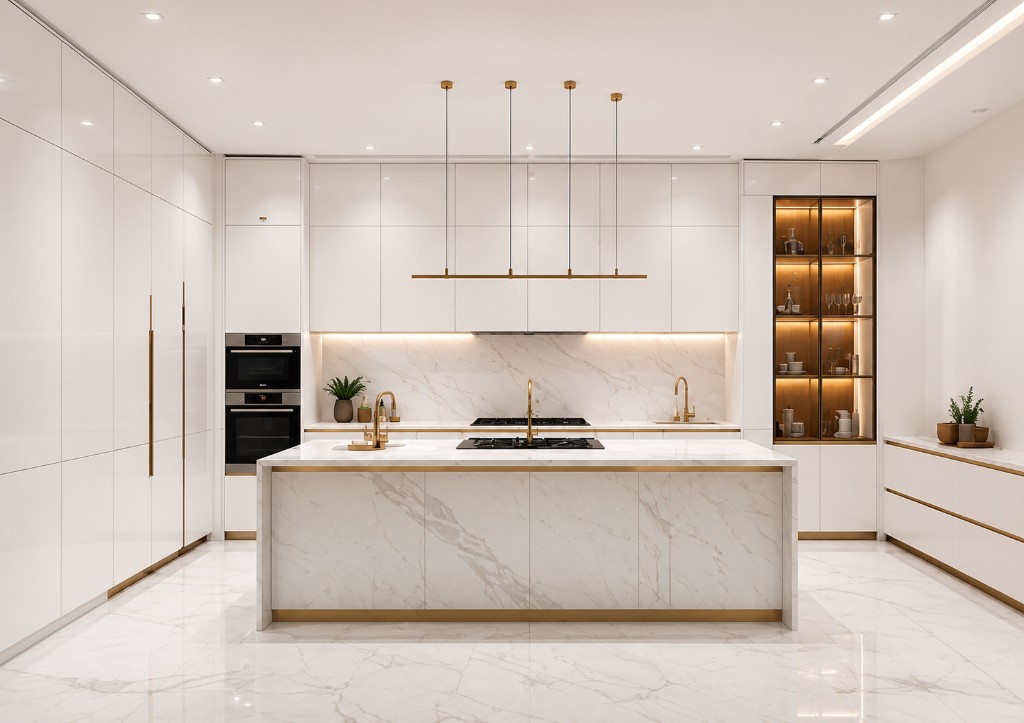 White marble gold modern kitchen