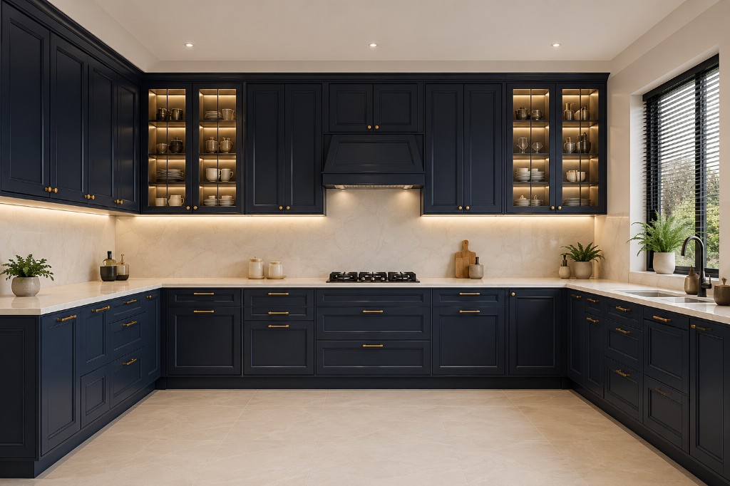 Navy Gold Shaker kitchen