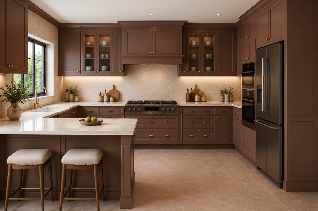 Chocolate brass Shaker kitchen